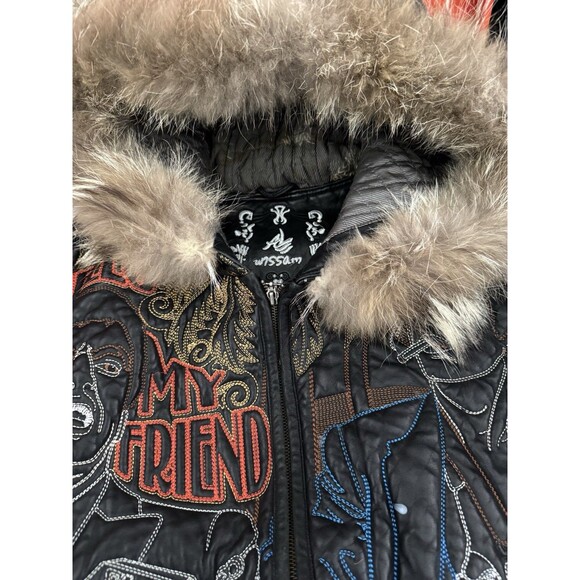 Al Wissam SCARFACE AL Pacino Embroidered Leather Jacket 52 RARE Bomber Black Men - Picture 5 of 16